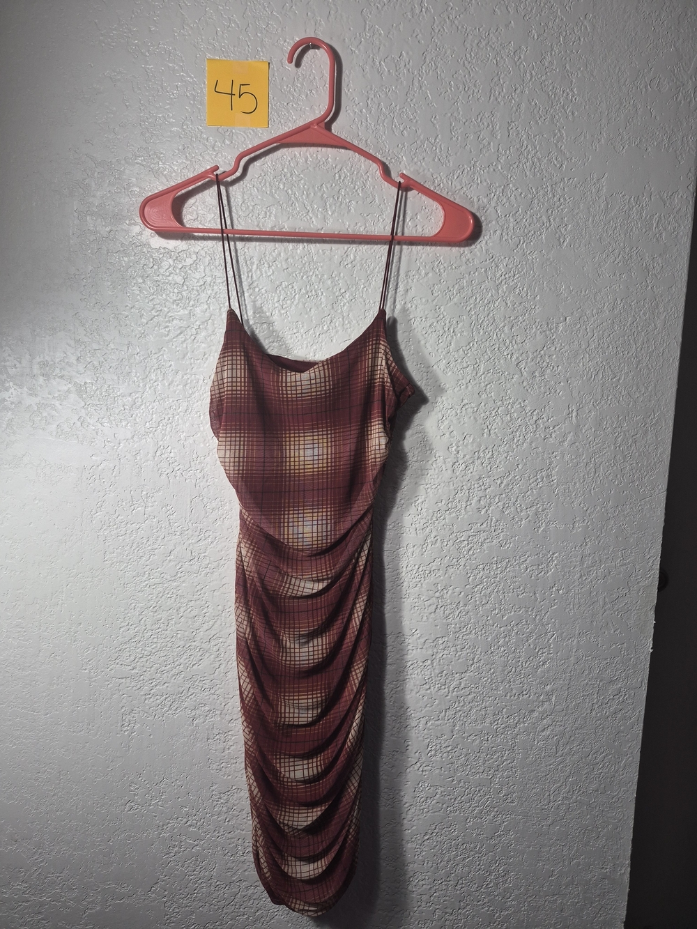Forever 21 Womens Wine and Cream Plaid Ruched Slip Midi Dress - S NWT